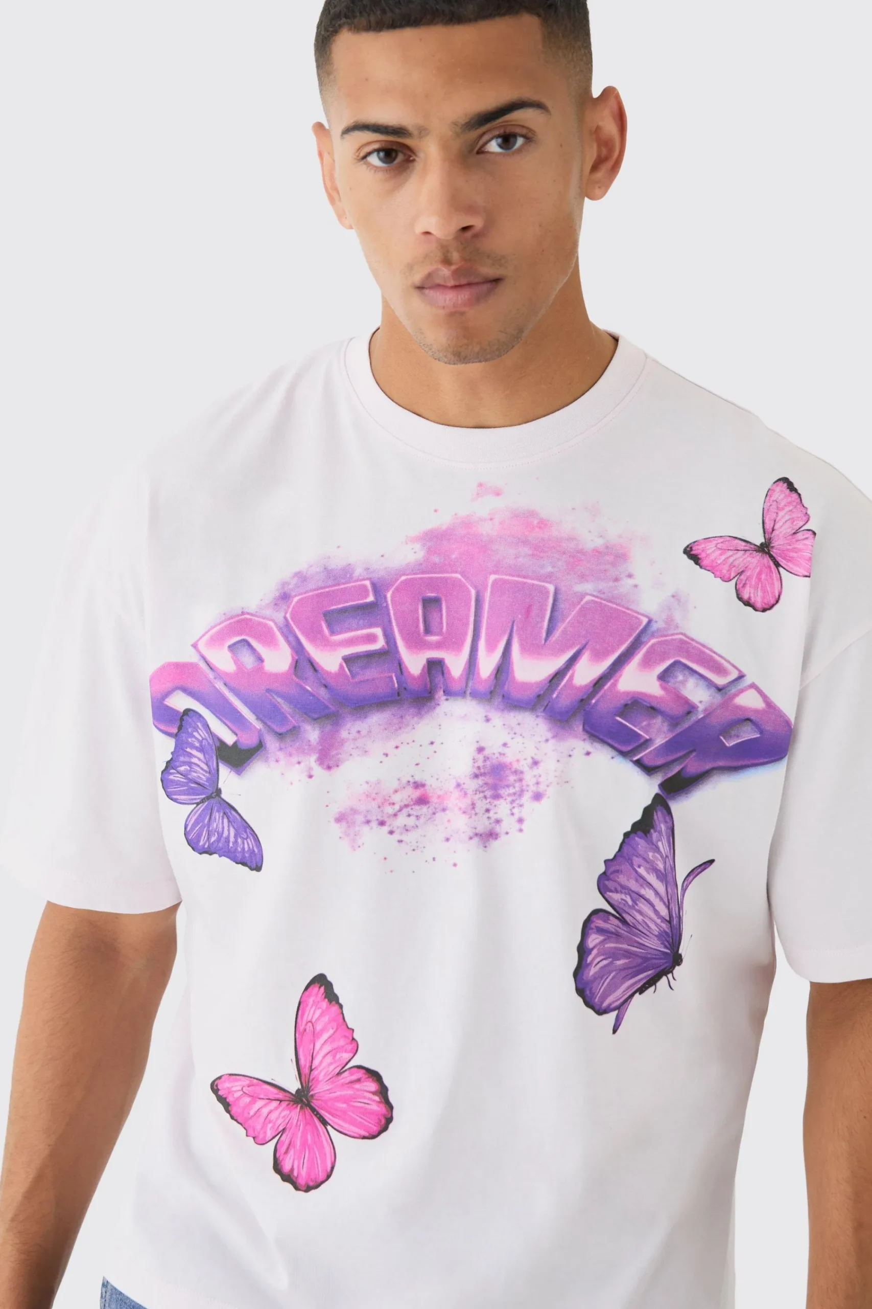 Oversized Boxy Large Butterfly Graphic T-shirt | UK^boohooMAN Online