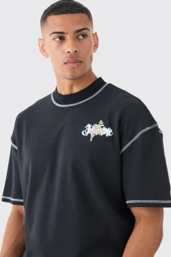 Oversized Boxy Large Scale Limited Print Contrast Stitch T-shirt | UK^boohooMAN Best