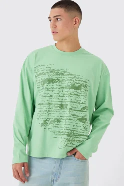Oversized Boxy Large Scale Print Long Sleeve T-Shirt | UK^boohooMAN Best
