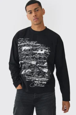Oversized Boxy Large Scale Print Long Sleeve T-Shirt | UK^boohooMAN