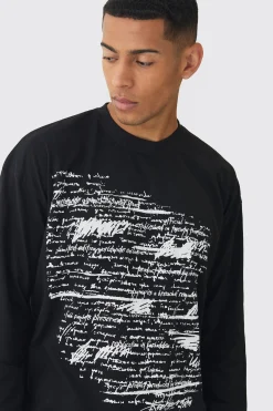 Oversized Boxy Large Scale Print Long Sleeve T-Shirt | UK^boohooMAN