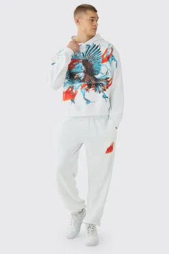 boohooMAN Oversized Boxy Large Scale Lightning Eagle Graphic Tracksuit | UK| Tracksuits