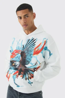 boohooMAN Oversized Boxy Large Scale Lightning Eagle Graphic Hoodie | UK| Hoodies & Sweatshirts