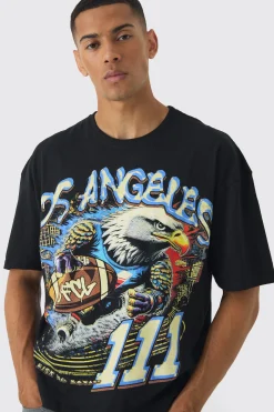 Oversized Boxy Large Scale Eagle Varsity Print T-Shirt | UK^boohooMAN Best