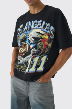 Oversized Boxy Large Scale Eagle Varsity Print T-Shirt | UK^boohooMAN Best