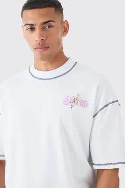 Oversized Boxy Limited Edition Print Contrast Stitch T-shirt | UK^boohooMAN Clearance