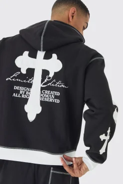 boohooMAN Oversized Boxy Limited Edition Cross Applique Hoodie And Jogger Tracksuit | UK| Tracksuits|Hoodies & Sweatshirts