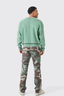 boohooMAN Oversized Boxy Line Drawing Contrast Stitch Jumper | UK| Knitwear