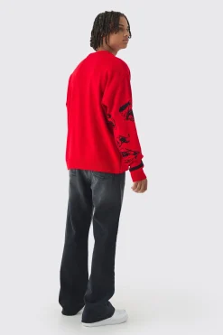 boohooMAN Oversized Boxy Line Face Knitted Jumper | UK| Knitwear