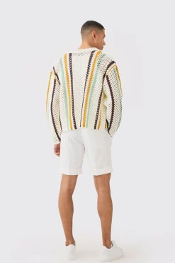 boohooMAN Oversized Boxy Long Sleeve Open Stitch Stripe Shirt | UK| Shirts