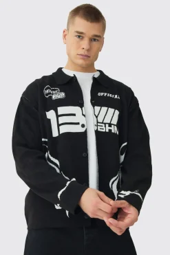 boohooMAN Oversized Boxy Long Sleeve Moto Knitted Overshirt | UK| Shirts|Knitwear