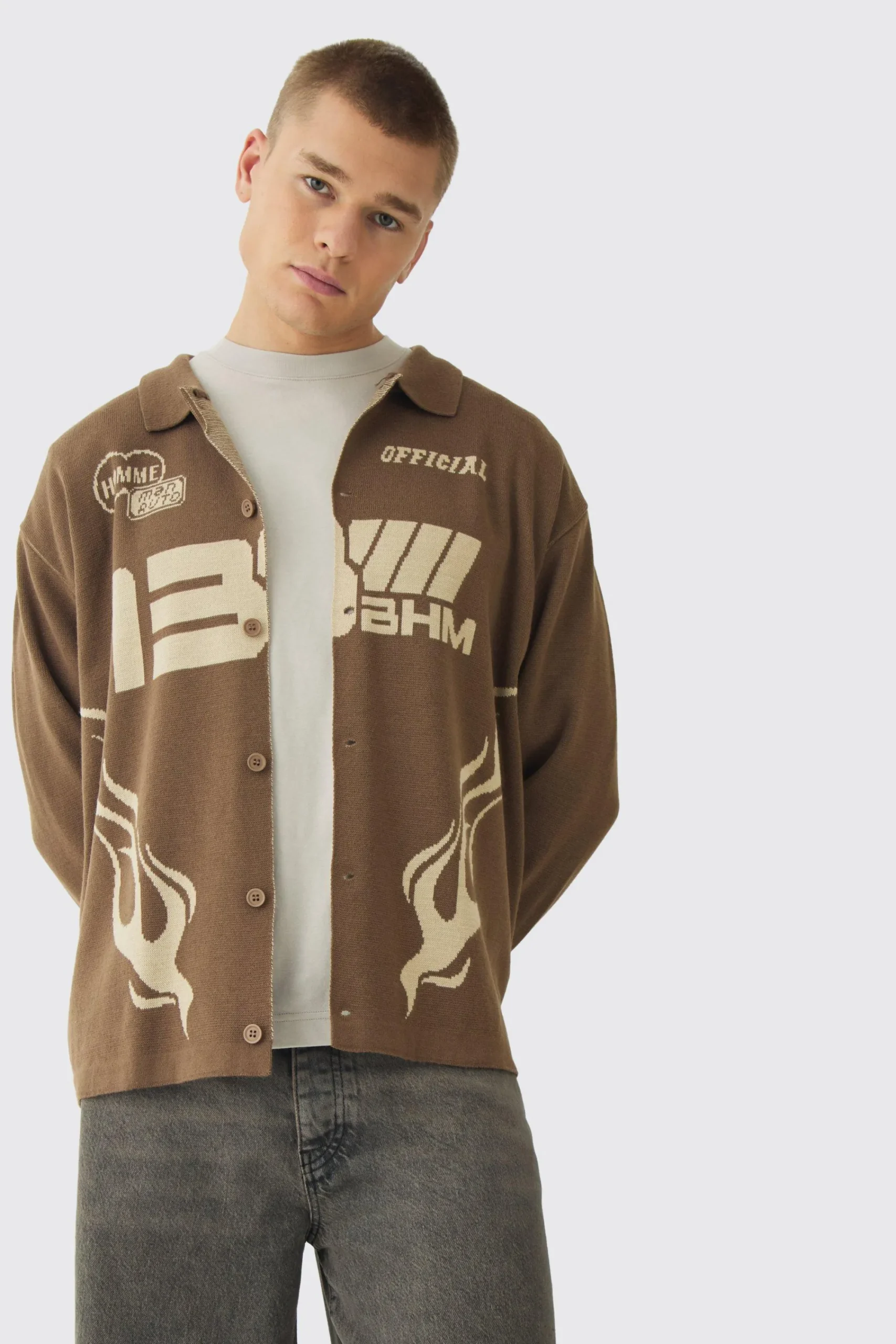 boohooMAN Oversized Boxy Long Sleeve Moto Knitted Overshirt | UK| Shirts