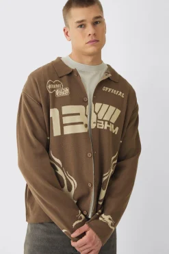 boohooMAN Oversized Boxy Long Sleeve Moto Knitted Overshirt | UK| Shirts