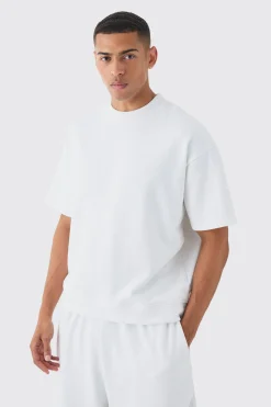 boohooMAN Oversized Boxy Loopback Embroidered Half Sleeve Sweatshirt | UK| Hoodies & Sweatshirts