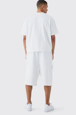 boohooMAN Oversized Boxy Loopback Embroidered Half Sleeve Sweatshirt | UK| Hoodies & Sweatshirts