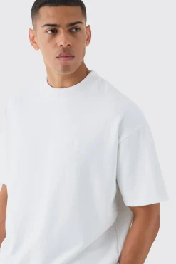 boohooMAN Oversized Boxy Loopback Embroidered Half Sleeve Sweatshirt | UK| Hoodies & Sweatshirts