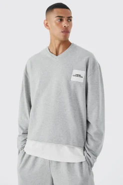 boohooMAN Oversized Boxy Loopback Printed Sweatshirt | UK| Hoodies & Sweatshirts