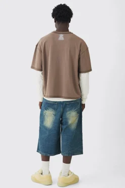 boohooMAN Oversized Boxy Loopback Short Sleeve Exposed Seam Sweatshirt | UK| Hoodies & Sweatshirts