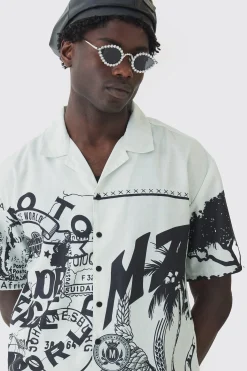 boohooMAN Oversized Boxy Major League Contrast Embroidery Shirt | UK| Shirts