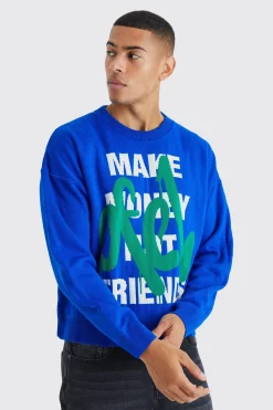boohooMAN Oversized Boxy Make Money Knit Jumper | UK| Knitwear