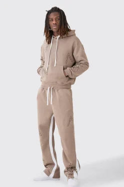 boohooMAN Oversized Boxy Man Dash Paint Splatter Gusset Tracksuit | UK| Tracksuits