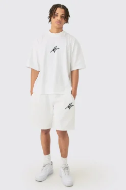 boohooMAN Oversized Boxy Man Flock Printed T-shirt & Short Set | UK| Sets & Co-Ords|Tracksuits