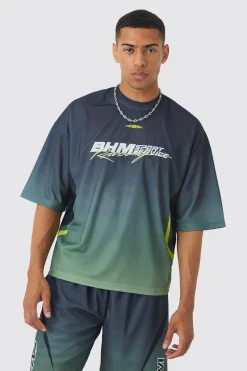 Oversized Boxy Mesh Applique Ombre Moto Printed T-shirt | UK^boohooMAN Outlet