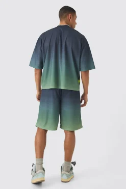 Oversized Boxy Mesh Applique Ombre Moto Printed T-shirt | UK^boohooMAN Outlet