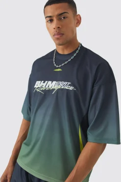 Oversized Boxy Mesh Applique Ombre Moto Printed T-shirt | UK^boohooMAN Outlet