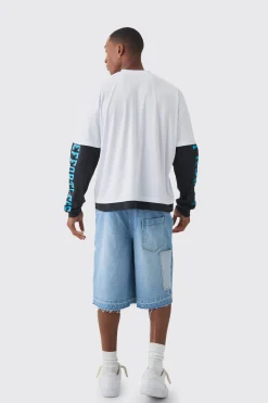 Oversized Boxy Mesh Faux Layer Waffle T-shirt | UK^boohooMAN Online