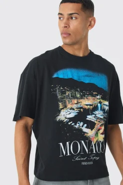 Oversized Boxy Monaco Saint Tropez Graphic T-shirt | UK^boohooMAN Online