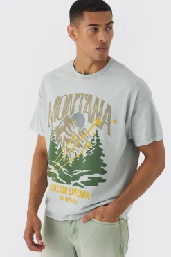 Oversized Boxy Montana Landscape Print Wash T-shirt | UK^boohooMAN Clearance