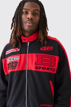 boohooMAN Oversized Boxy Moto Embroide Jersey Jacket | UK| Coats & Jackets