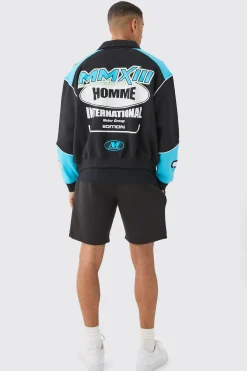 boohooMAN Oversized Boxy Moto Panelled Bomber | UK| Coats & Jackets