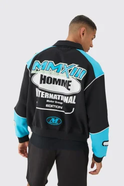 boohooMAN Oversized Boxy Moto Panelled Bomber | UK| Coats & Jackets