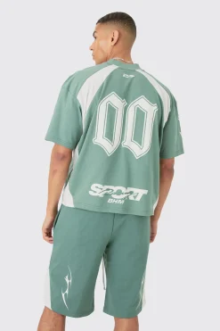 boohooMAN Oversized Boxy Moto Puff Print T-shirt & Short Set | UK| Sets & Co-Ords|Tracksuits