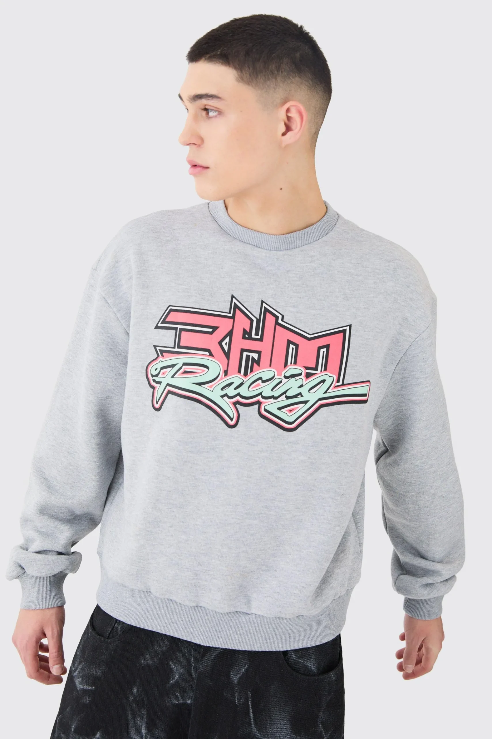 boohooMAN Oversized Boxy Moto Racing Sweatshirt | UK| Hoodies & Sweatshirts