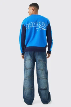 boohooMAN Oversized Boxy Moto Racing Knitted Jumper | UK| Knitwear