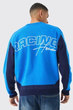 boohooMAN Oversized Boxy Moto Racing Knitted Jumper | UK| Knitwear