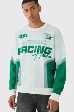 boohooMAN Oversized Boxy Moto Racing Knitted Jumper | UK| Knitwear
