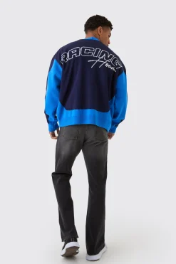 boohooMAN Oversized Boxy Moto Racing Knitted Cardigan | UK| Knitwear