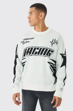 boohooMAN Oversized Boxy Moto Star Knitted Jumper | UK| Knitwear