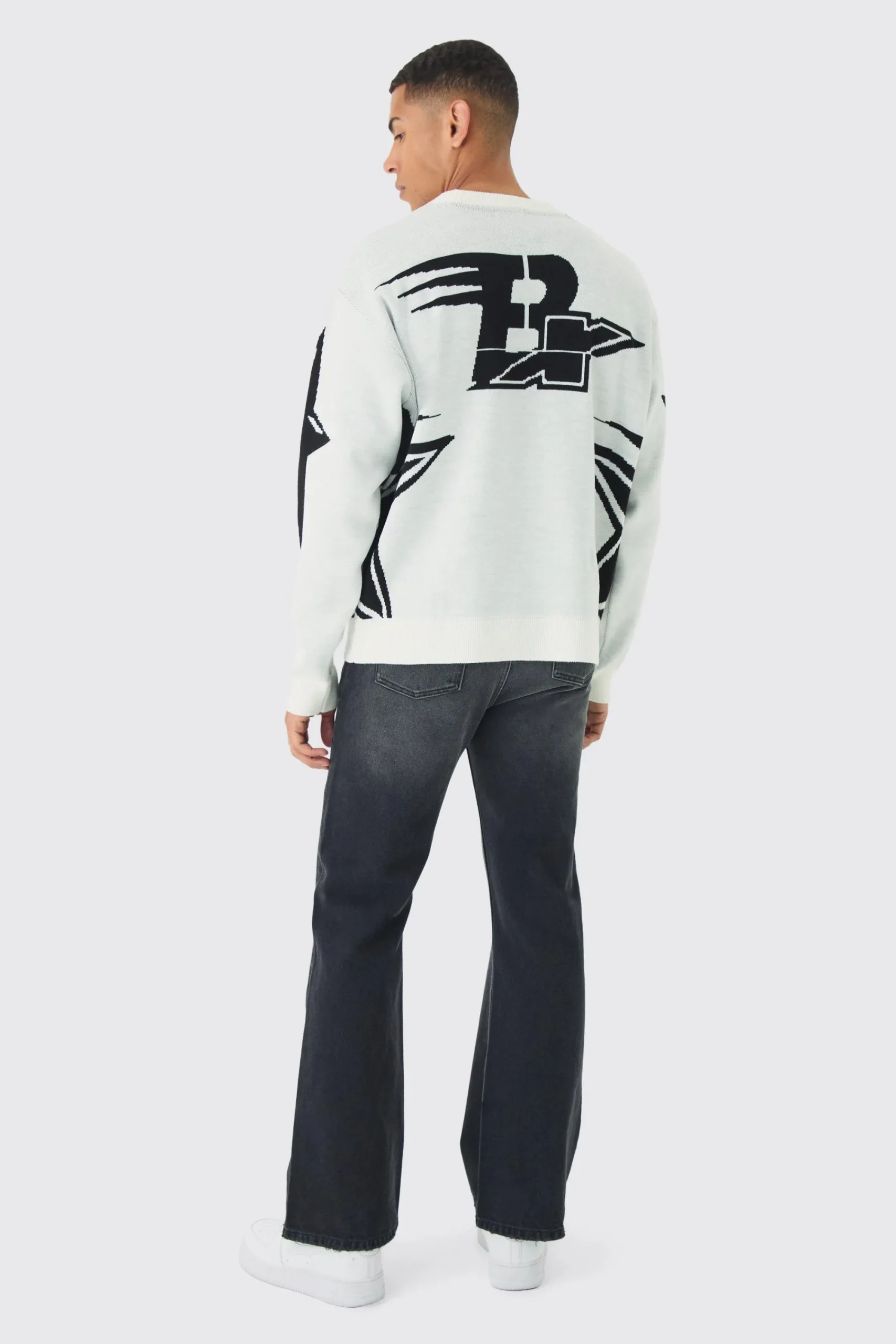 boohooMAN Oversized Boxy Moto Star Knitted Jumper | UK| Knitwear