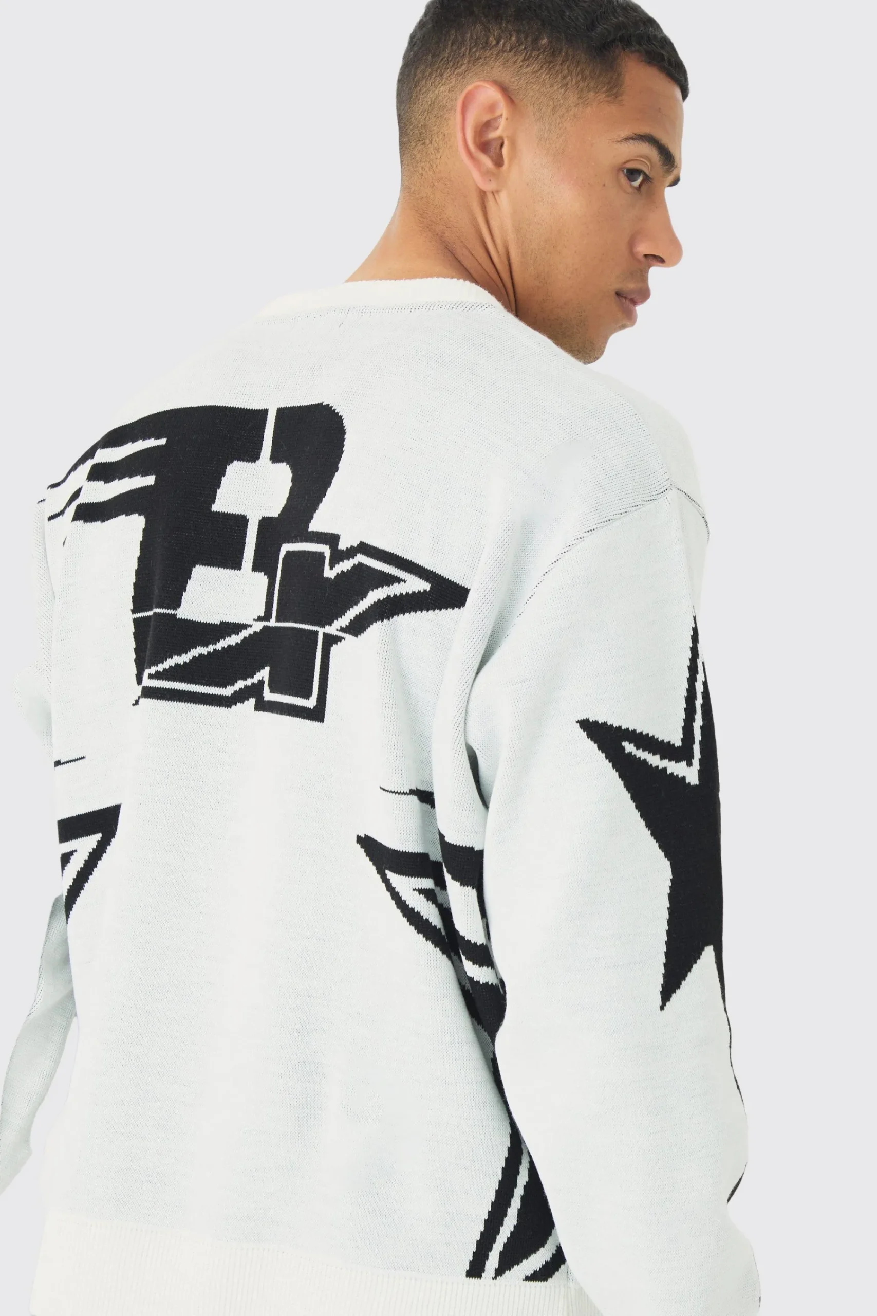 boohooMAN Oversized Boxy Moto Star Knitted Jumper | UK| Knitwear