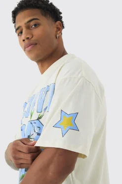 Oversized Boxy Ofcl Floral Varsity Print T-Shirt | UK^boohooMAN Online