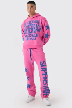 boohooMAN Oversized Boxy Off Season Puff Printed Hooded Tracksuit | UK| Tracksuits