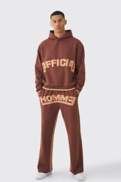 boohooMAN Oversized Boxy Official Graphic Stripe Rib Hooded Tracksuit | UK| Tracksuits