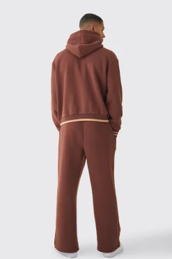 boohooMAN Oversized Boxy Official Graphic Stripe Rib Hooded Tracksuit | UK| Tracksuits