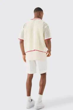 boohooMAN Oversized Boxy Open Knit Contrast Tipping Shirt | UK| Shirts