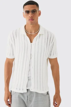 boohooMAN Oversized Boxy Open Ladder Stitch Knitted Shirt In | UK| Shirts